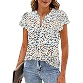SimpleFun Womens Business Casual Tops Ruffle Short Sleeve V Neck Flowy Dressy Summer Blouses Shirts