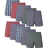Jveyvth Men's Boxer Shorts 100% Cotton Classic Plaid Woven Boxers for Men Soft Breathable Mens Underwear with Button Fly