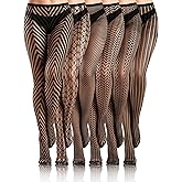 Ramede 6 Pairs Halloween Fishnet Stockings for Women Lace Tights Patterned Thigh High Floral Waist Goth Leggings Pantyhose