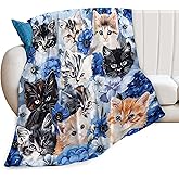 Cat & Flower Decor Animal Throw Blanket - Gifts for Kids & Adults, Warm Soft Plush Lightweight Fleece Flannel Blanket, 50"X40"