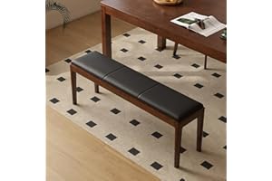 Wayshome 47.2'' Leather Upholstered Dining Bench with 100% Solid Oak Wood Bench Frame, 13.8'' Widened Padded Bed End Bench Ottoman for Kitchen Living Room Bedroom Entryway, Black