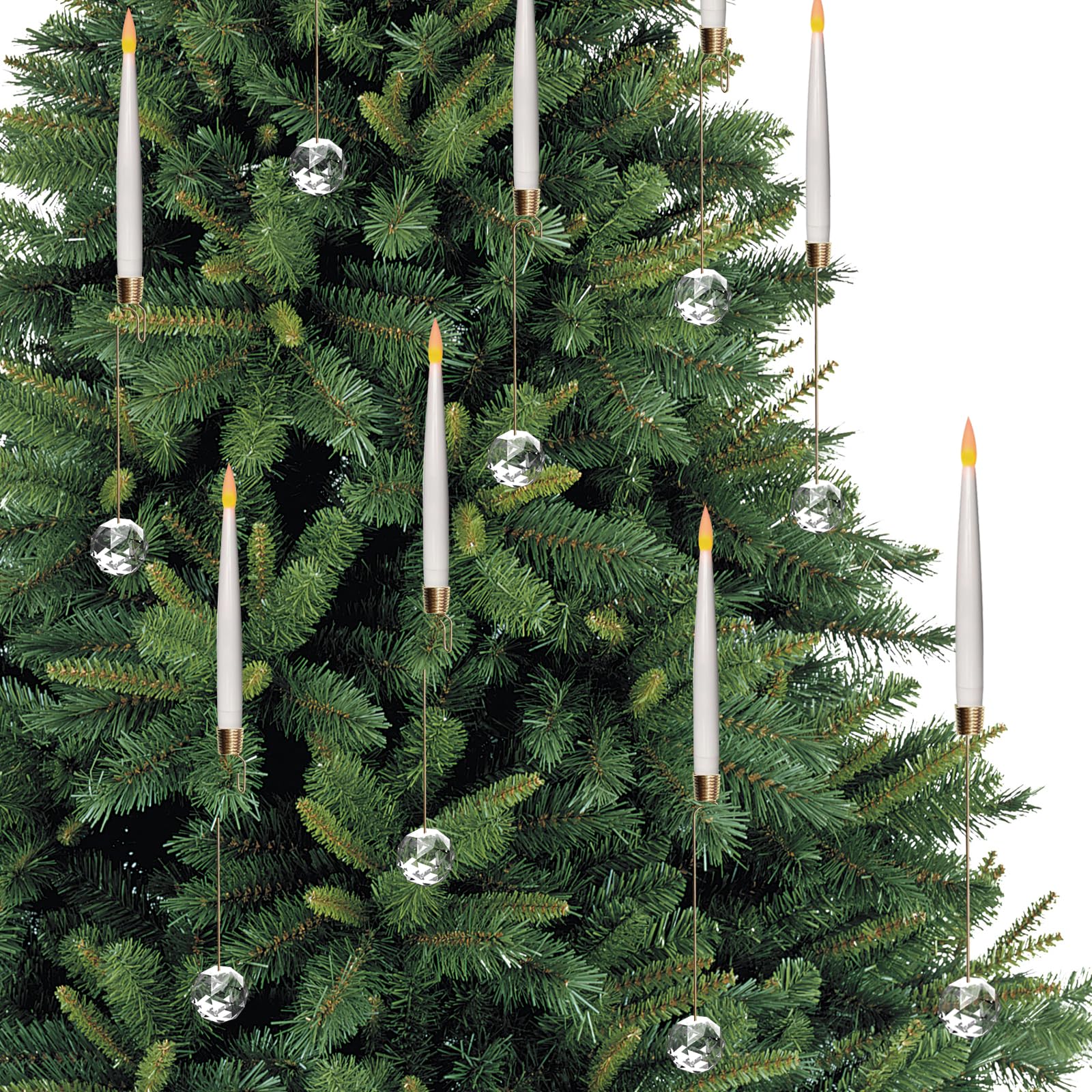Photo 1 of Christmas Tree Candles, 12 Pack Flameless Taper Candles for Christmas Tree Decor, Battery Operated with Remote Flickering LED Candles with Clear Crystal Ball Gold Hook for Xmas Gift Wedding Home Decor