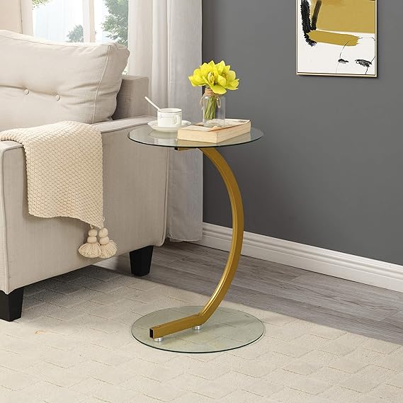 UKN Pedestal Side Table Gold Modern Contemporary Round