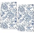 AnyDesign Chinoiserie Floral Kitchen Towels Blue White Flowers Bird Dish Towels 18 x 28 Inch Decorative Hand Drying Tea Towel for Farmhouse Cooking Baking Cleaning Wipes, Set of 2