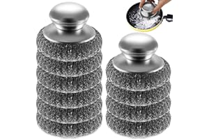 NXPPYY 10Pcs Steel Wool Scrubber, Steel Wool Pads with 2Pcs Handle, Stainless Steel Scrubber for Dishes, Kitchen, Cleaning, Stoves, Pots and Pans, Grill, Wash Sink, Cleaning Dishes