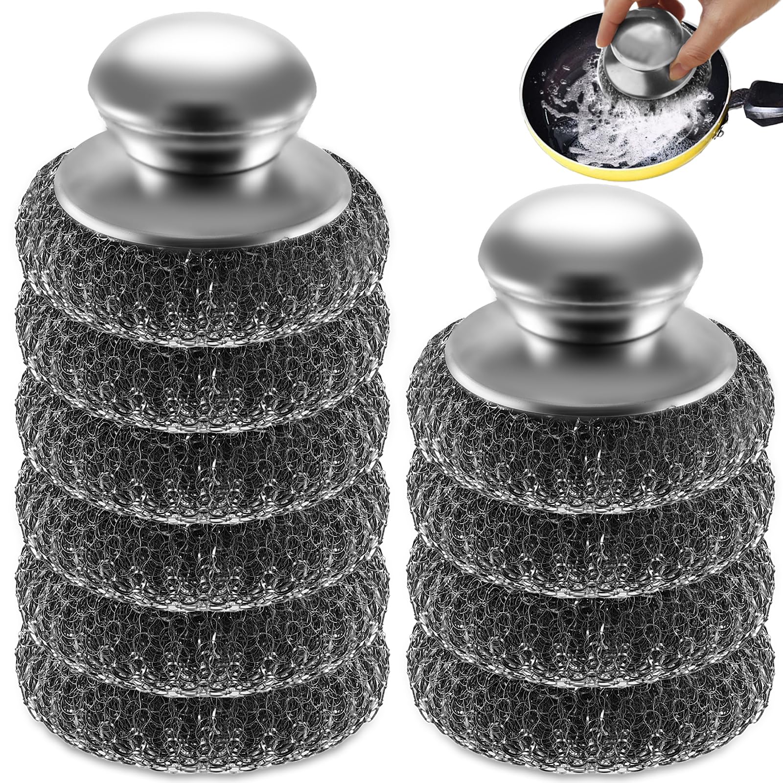 Photo 1 of 10Pcs Steel Wool Scrubber, Steel Wool Pads with 2Pcs Handle, Stainless Steel Scrubber for Dishes, Kitchen, Cleaning, Stoves, Pots and Pans, Grill, Wash Sink, Cleaning Dishes