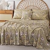 FADFAY 100% Cotton King Bed Sheet Set, 4 Piece Gray Vintage Floral Bird Print Bedding, Soft Breathable Cooling Sheets, Deep Pocket Fitted Sheet, Flat Sheet & Pillowcases, All Season Cotton Bedding