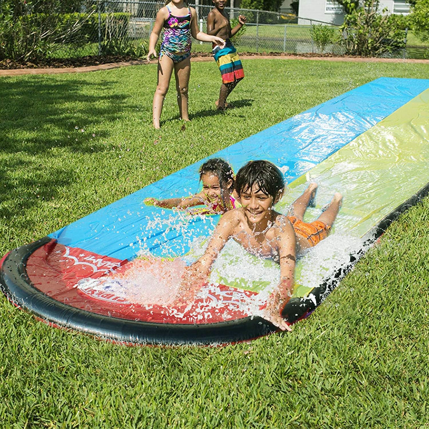 new inflatable water slide triple pool kids park backyard play fun outdoor splash slip n slide