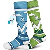 unenow Merino Wool Ski Socks Kids 2 Pairs, Winter Warm Snowboarding Thermal Socks for Boys Girls Toddlers