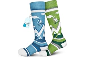 unenow Merino Wool Ski Socks Kids 2 Pairs, Winter Warm Snowboarding Thermal Socks for Boys Girls Toddlers