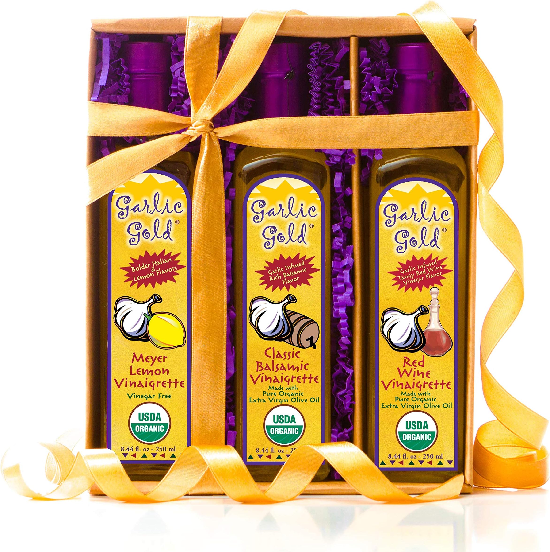 Organic Garlic Gold Best Cooking Set, Pack of Assorted Flavor Keto & Palio Friendly Salad Dressings: Balsamic Vinaigrette, Lemon Meyer Vinaigrette & Red Wine Vinaigrette- No MSG, Soy Free, Sugar Free