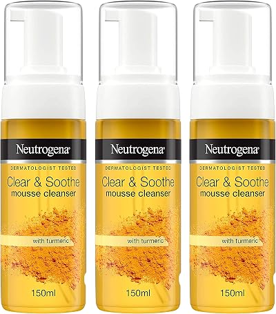 Neutrogena Clear & Soothe Mousse Cleanser Turmeric 141.7g 3 Pack