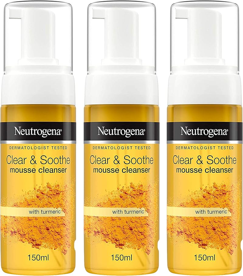 Neutrogena Clear & Soothe Mousse Cleanser Turmeric 141.7g 3 Pack