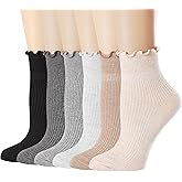 Mcool Mary Womens Ruffle Socks, Cute Ankle Winter Warm Knit Cotton Frilly Sock 6 Pack