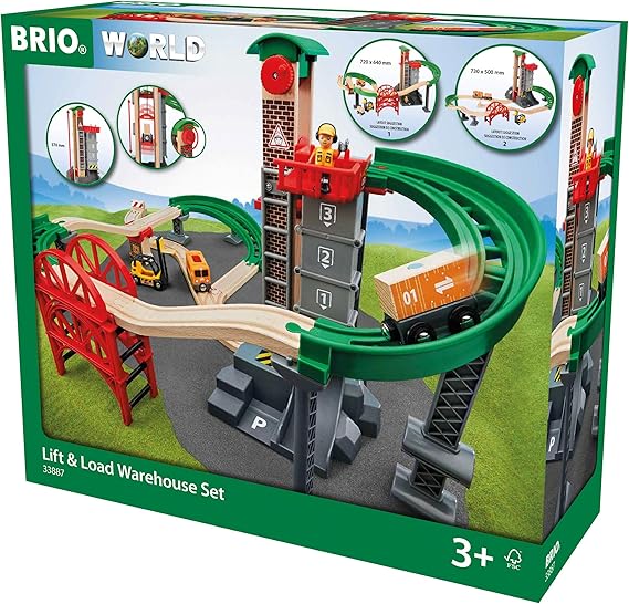 BRIO World 33887 Großes Lagerhaus-Set mit Aufzug – Eisenbahnzubehör für