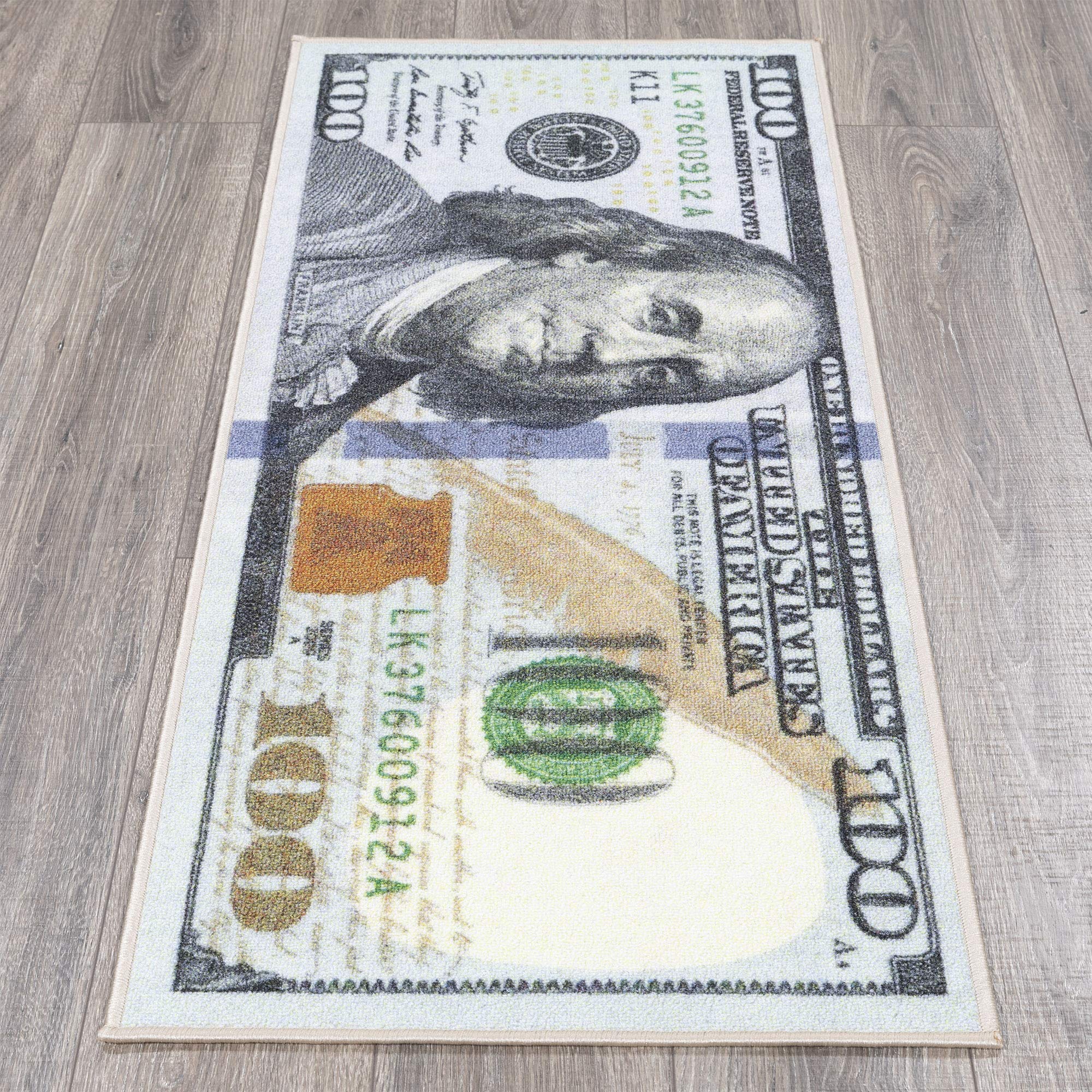 New Ottomanson Hundred Dollars ($100) Long Mat/Kitchen Mat Building Print New Benjamin Non-slip Rug Mat Runner, 22 x 53 cm.