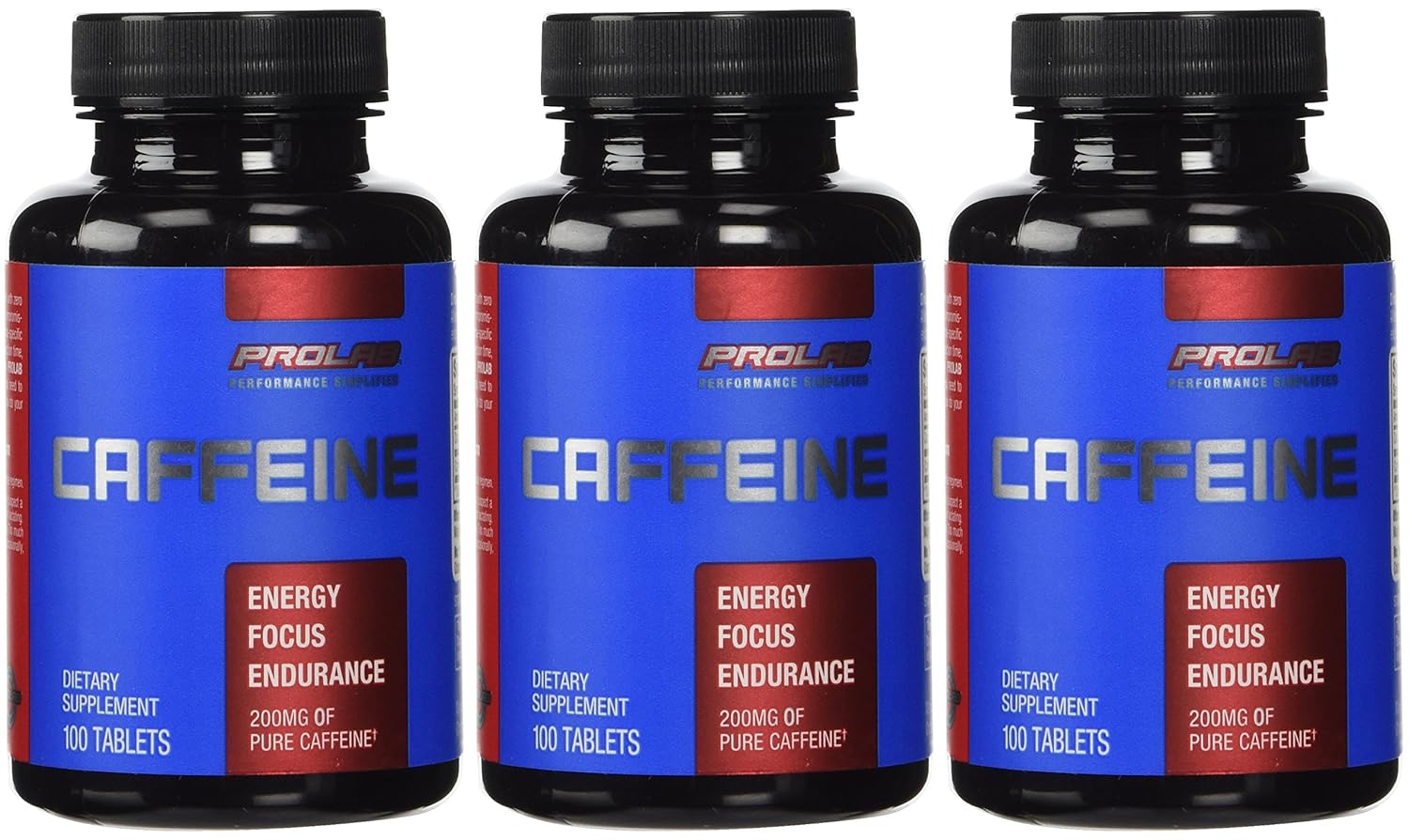 Caffeine Pills 100 tablets 200mg by ProLab 3 Bottles Wake Up Energy