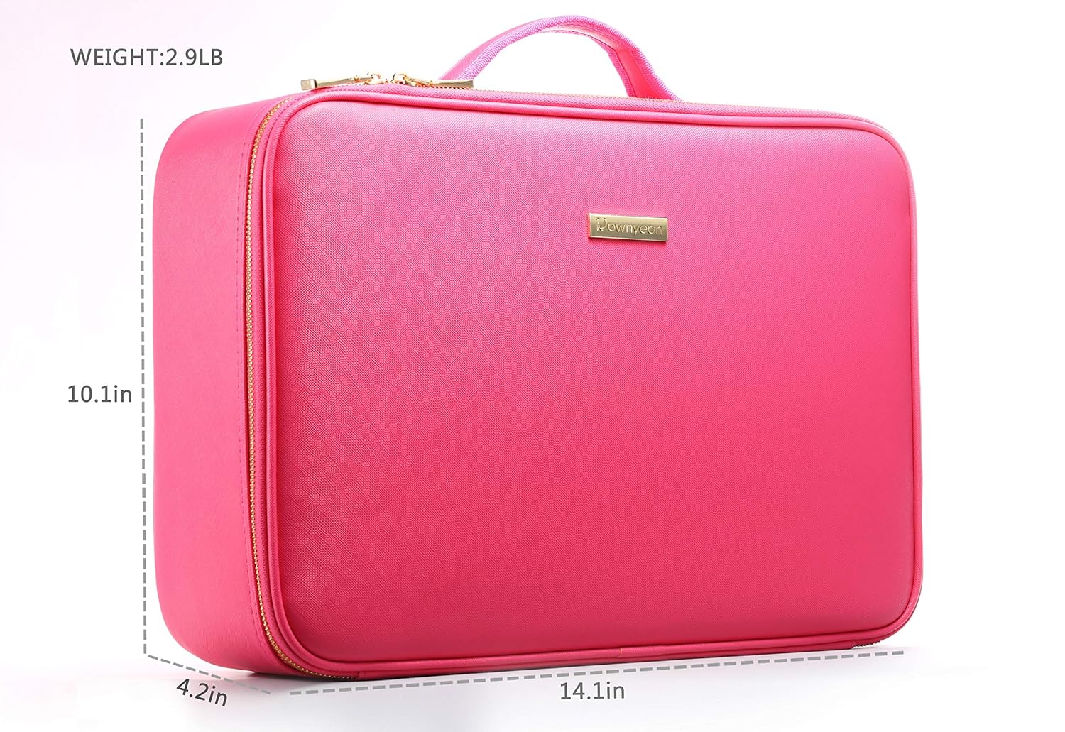 ROWNYEON Makeup Case Travel Makeup Bag Makeup Organizers Bag Makeup Train Case Professional Portable Cosmetic Bag for Women Waterproof PU Leather EVA Adjustable Dividers Gift for Girls Medium Pink : Beauty