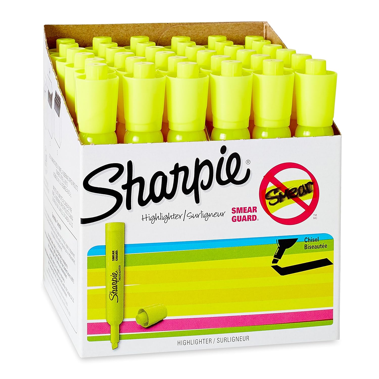 Sharpie Tank Style Highlighters, Chisel Tip, Fluorescent Yellow, Box of 36 (1920938)