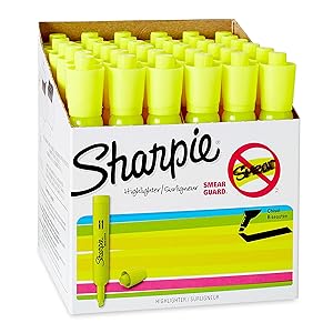 Sharpie Tank Style Highlighters, Chisel Tip, Fluorescent Yellow, Box of 36 (1920938)