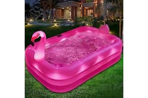 STAROCEAN Inflatable Pool with Lights, Solar Flamingo Swimming Pool for Kids,Adults Inflatable Blow up Pool, Large Kiddie Pool,Durable Thickened Kids Pool for Backyard,Outdoor,100"X63"X20"-Bright Pink