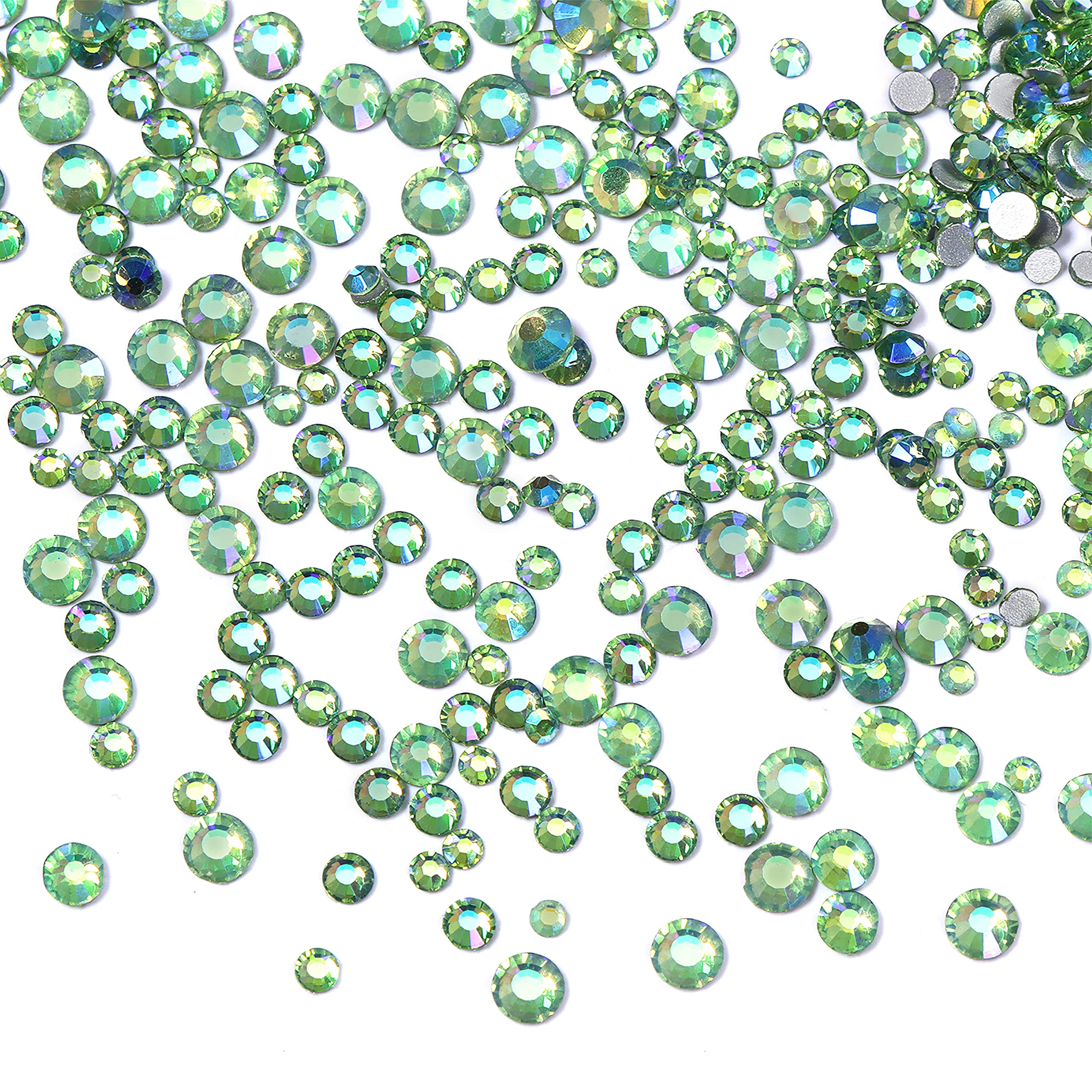 Jollin 3456 Flat Back Rhinestones, Glass Pendants, Gems for Nail Art, 6 Sizes, SS4~SS12, Light Green AB, Mixed SS4 5 6 8 10 12