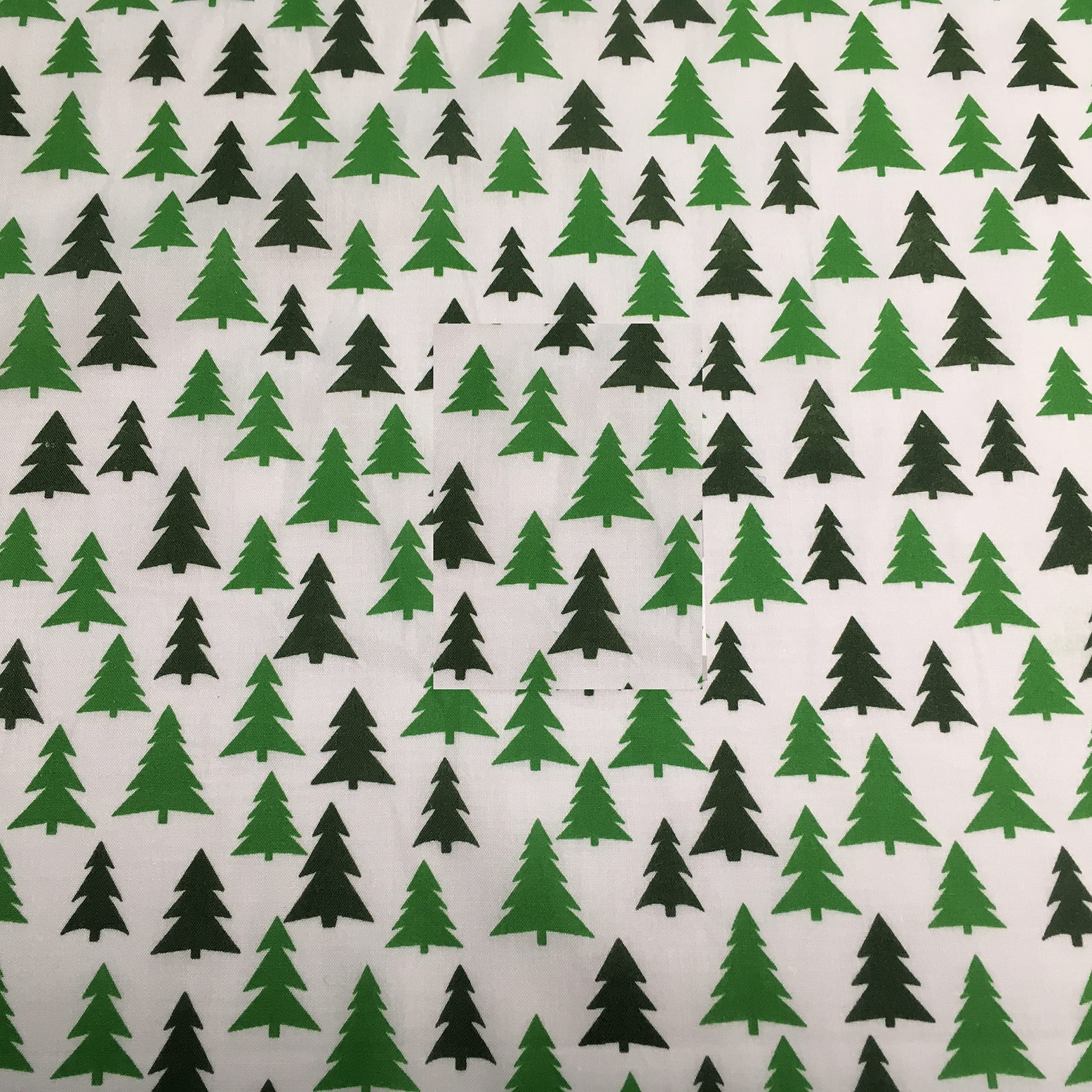 1 Meter Pre Cut Festive Xmas Christmas Santa Father Christmas Trees Candy Canes Sleigh Printed Polycotton (Green Trees, 1 Meter Pre Cut)