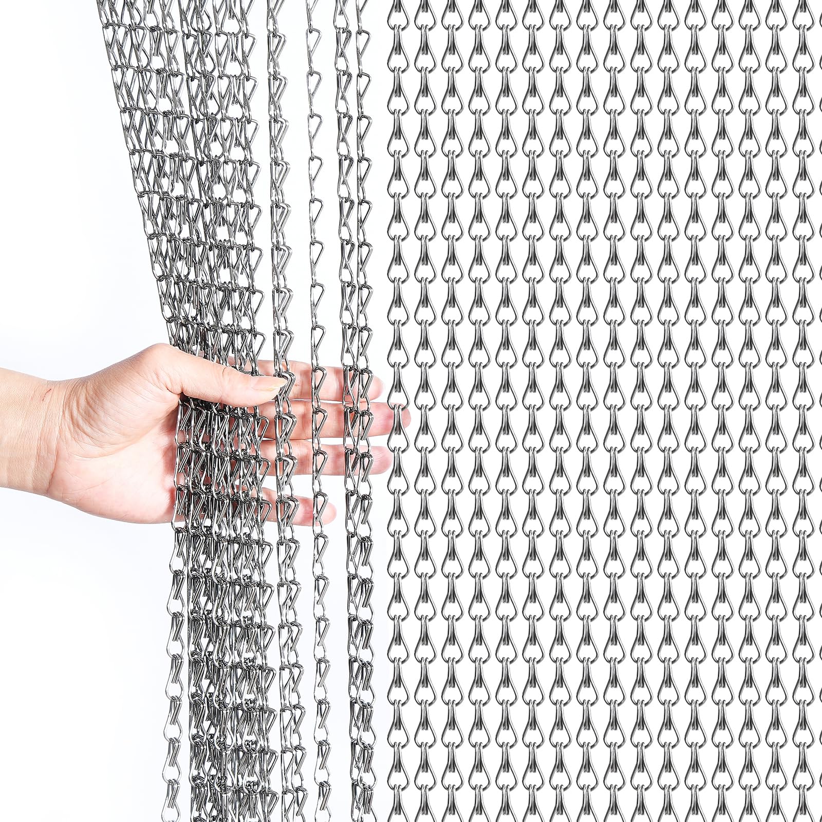 Gluwoer Aluminium Chain Curtain 90 x 200cm Metal Door Fly Screens Insect Control Curtain for Doorways (Grey)