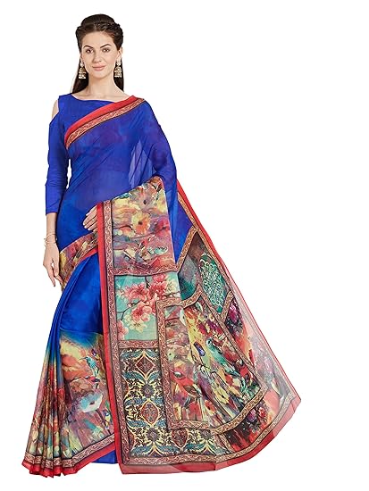 Womens Art Silk Floral Digital Printed Saree (10116-Blue- 6.3 meters)