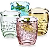 Glaver's Set Of 4 Original Mason Collins Glasses Assorted Colored Drinking Glasses For Juice Smoothies Cocktails Fine Beverage Glass Cups (Original Mason Whiskey Colored 13 OZ.)