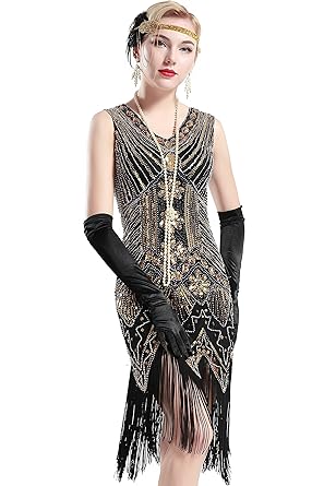 BABEYOND Damen Flapper Kleider Voller Pailletten Retro 1920er Jahre Stil V-Ausschnitt Great Gatsby Motto Party Damen Kostüm K