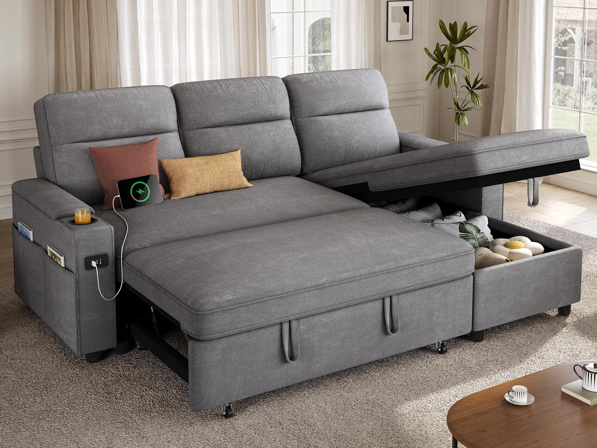 Photo 1 of *** MISSING PARTS UNKNOWN/PARTIAL SET***YITAHOME Sectional Sleeper Sofa with Pull Out Couch Bed, 81" Convertible Sleeper Sofa with Adjustable Backrest, Sofa Bed Sleeper Couch with Armrest & USB Port, Grey