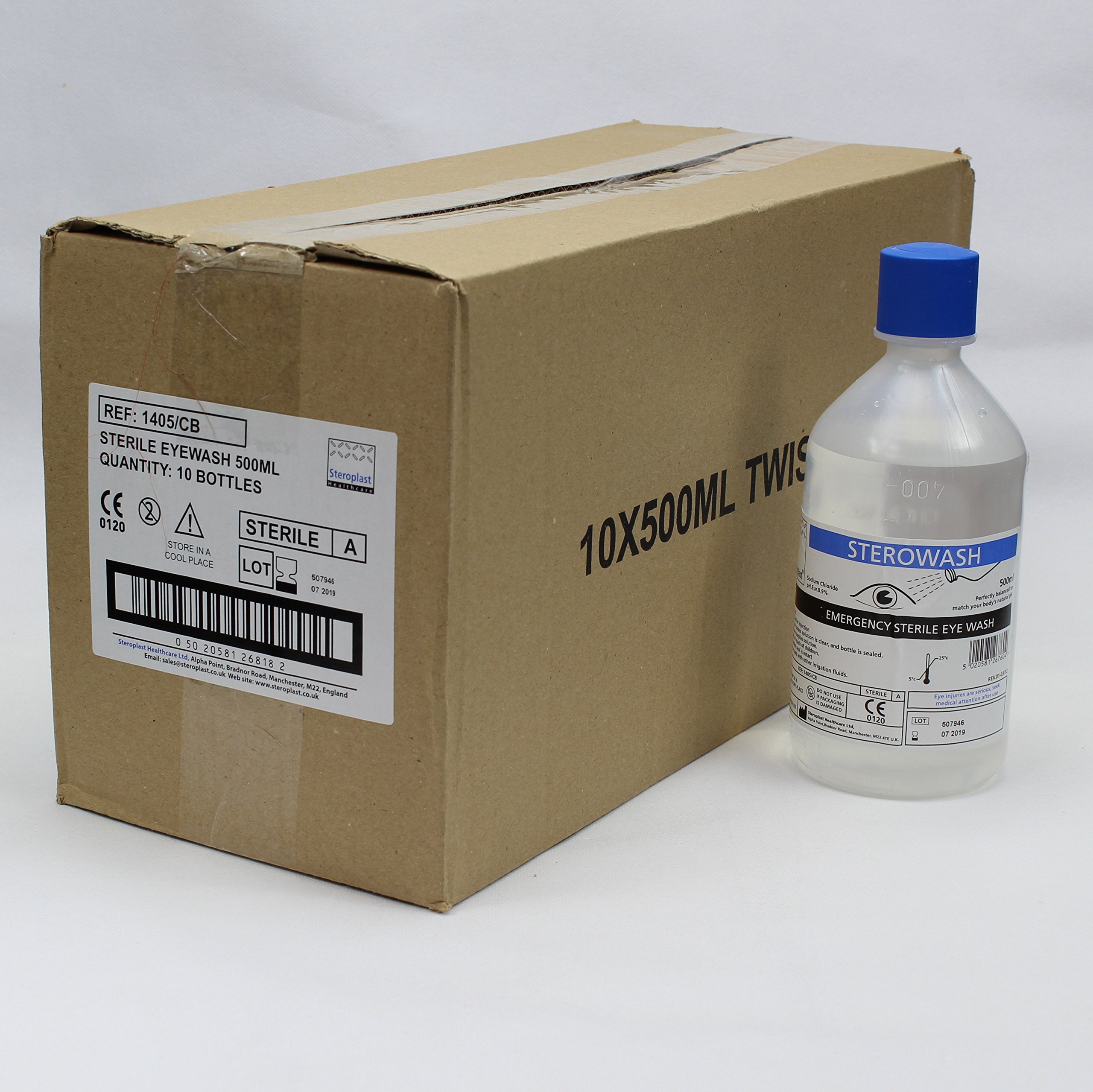 Sterowash 500ml Eyewash Sterile Saline Solution 10 x 500ml Eye Wash Bottles