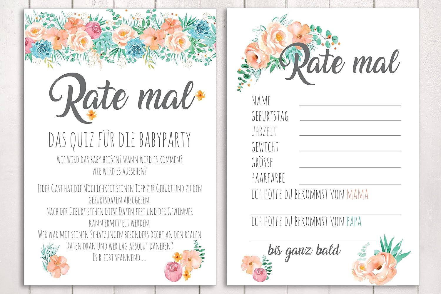 10 Karten Rate Mal Babyparty Spiel Blumenwiese Amazon De Handmade