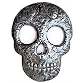 Large Sugar Skull Metal Wall Hanging, Day of Dead Decor, Skeleton Indoor Outdoor Halloween Decoration, Handmade in Haiti from Recycled Steel Barrels 17.5 x 23 Inches