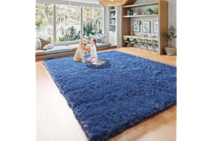 BSTLUV Super Soft Shaggy Area Rugs 3x5 Light Navy Fluffy Fuzzy Carpet for Bedroom Floor, Non Slip Fur Throw Rug for Living Room Bedside Dorm Nursery Kids Playroom, Cute Accent Rugs for Girls Boys