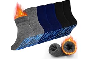 GRPSKCOS Toddler Thick Grip Socks, 6 Pairs Kids Winter Socks Non Slip Socks for Boys Kids 1-7 Years