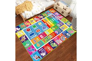 DINSUMRUG ABC Carpet, Kids Rugs for Playroom, Educational Play Mat for Kids, Preschool Rugs with ABC, Numbers, Animals Learning Mat for Bedroom Playroom Classroom Baby Toddler Children (Blue, 47.2X31.5 INCH)