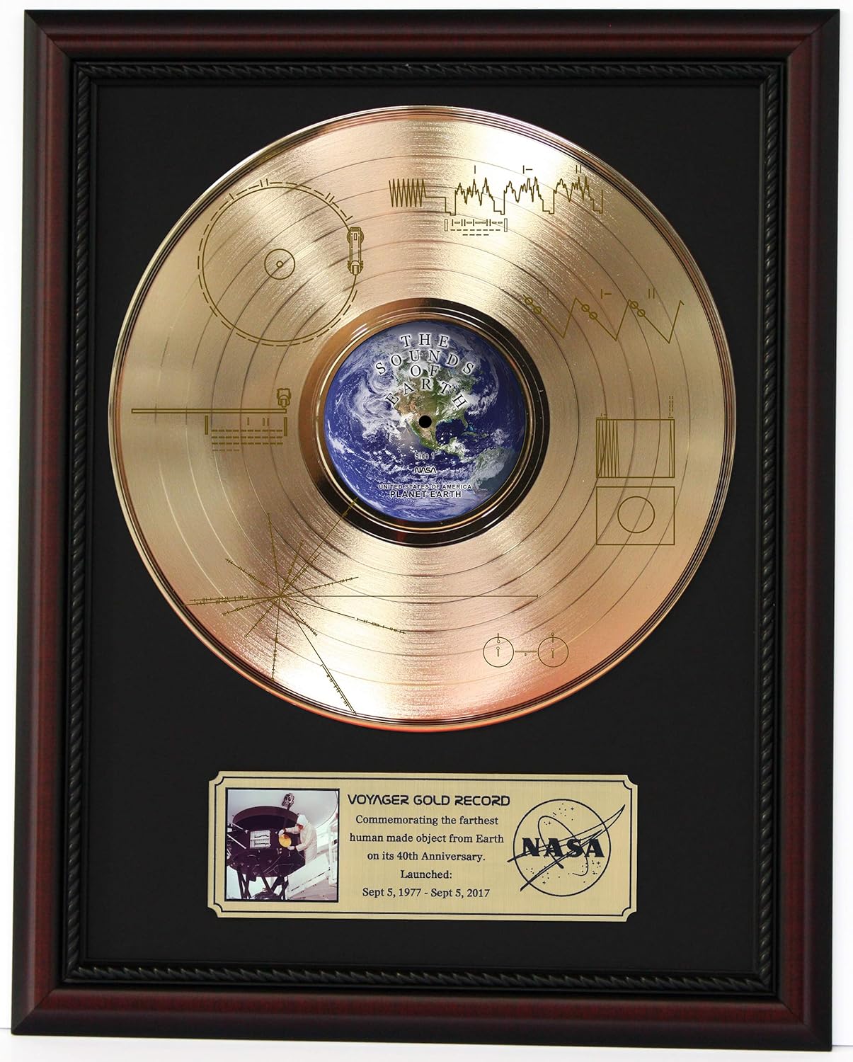 Mixed Media - Voyager One – Sounds Of The Earth Record Framed Cherry Wood Display M4
