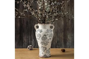 Enra Vintage vase with Handle,12.6 inch Blue and White Ceramic Decorative Flower vase, Chinoiserie Floral Vase,Large Rustic Vases for Home Decors, Living Room, Bookshelf, Office