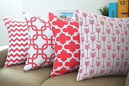 Howarmer Canvas Cotton Decorative Coral Color Throw Pillows