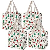VENO 4 Pack Christmas Reusable Grocery Bags, Heavy-Duty Shopping Bags with Handles, for Shopping Cart with Hard Bottom to Stand Upright, Foldable (Jingle Mix, 4 Pack)