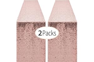 PUFOGU 2 Packs 12 x 72 inches Rose Gold Sequin Table Runner, Glitter Runner for Birthday Party Supplies Decorations Wedding Bachelorette Holiday Celebration Bridal Shower Baby Shower