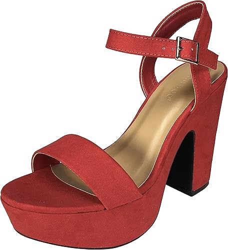 bamboo women's single band chunky heel sandal with ankle strap