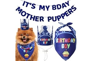 Odi Style Dog Birthday Party Decorations - Bday Bandana Set - Birthday Boy Bandana for Small Dogs, Puppy, Party Hat, Crown an