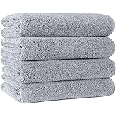POLYTE Microfiber Quick Dry Lint Free Bath Towel, 57 x 30 in, Pack of 4 (Gray)