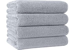 POLYTE Microfiber Quick Dry Lint Free Bath Towel, 57 x 30 in, Pack of 4 (Gray)