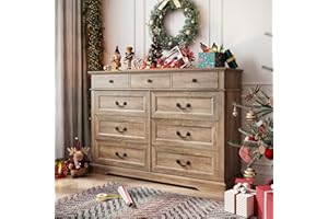 LINSY HOME 9 Drawers Dresser for Bedroom, Wide Wood Chest of Drawers with Metal Handle, Farmhouse Tall Drawer Organizer for Bedroom, Closet, Living Room, Hallway and Entryway, Rustic Oak