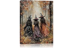 ABCCUSTOMIZE Halloween Canvas Wall Art, Vintage Three Witches Poster, Gothic Dark Academia Wall Decor, Spooky Halloween Decor for Living Room, Bedroom & Bathroom, Framed Fall Decorations Indoor