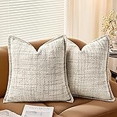 AELS 18x18 Decorative Chenille Farmhouse Throw Pillow Covers, Woven Pillow Case, Set of 2, Boho Textured Cushion Cover for Sofa Couch Living Room (Cover ONLY), Beige